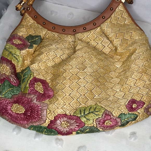 Gucci Raffia floral print bamboo hobo handbag - Picture 3 of 8